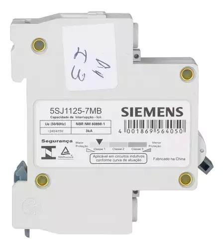 Disjuntor Monofásico Unipolar Mini Din Curva C 25a Siemens