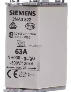 Fusivel Nh00 63a 500v Retardado 3na3822 Siemens