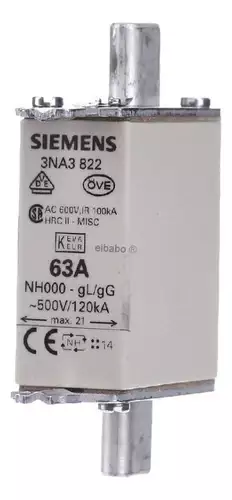 Fusivel Nh00 63a 500v Retardado 3na3822 Siemens